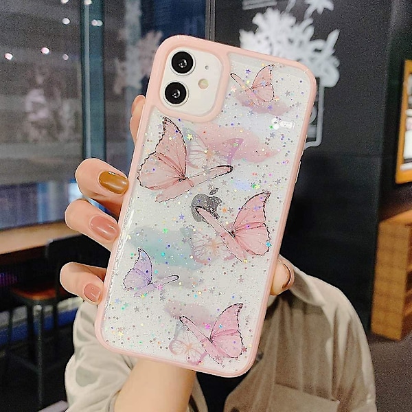 iPhone 11 Cover Glitter Butterfly Sparkle Case til Kvinder Piger, Sød Slim Blød Silikon Gel Bling Telefon Cover Kompatibel med Apple iPhone 11 6.1\"