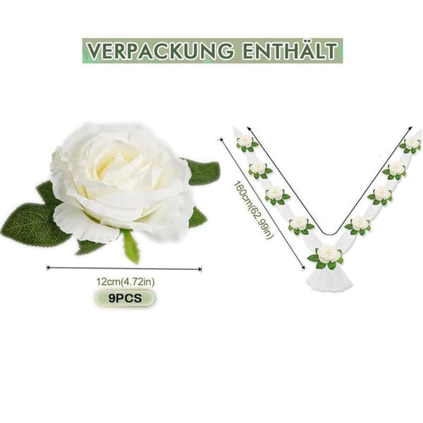 Hvit bryllupsbil dekorasjonssett, bryllupskrans, bildekorasjon, blomsterbildekorasjon
