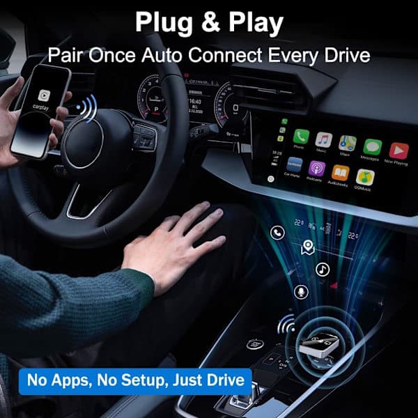 Opgraderet 3-i-1 Trådløs Carplay Mirror Link Adapter til iPhone/Apple/Android Telefon til Bilskærm, Automatisk Forbindelse black
