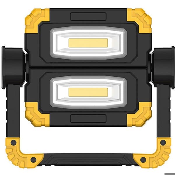 Oppladbar LED-flomlys, arbeidslys med 2 COB-lykter, 3 moduser, 20W 5000mAh eksternt batteri, sammenleggbart LED-byggeplasslys