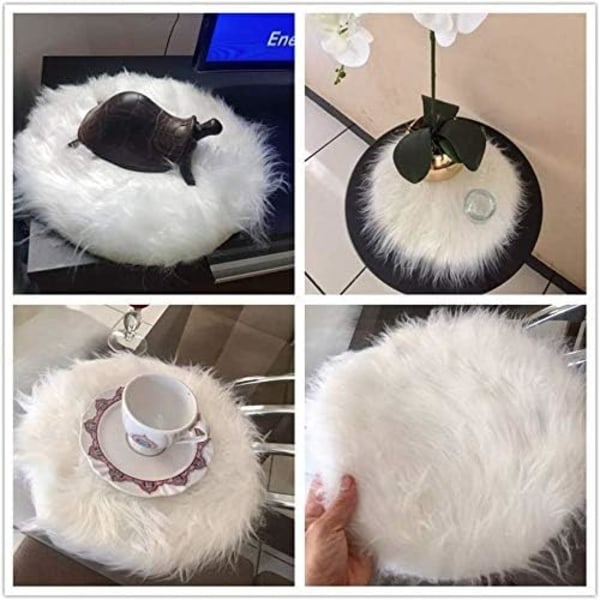 Falsk saueskinn teppe, Faux Fleece stoltrekk sete pute myk fluffy shaggy område tepper for soverom sofa gulv (rund grå, 45 x 45 cm) Round Gray 45 x 45 cm