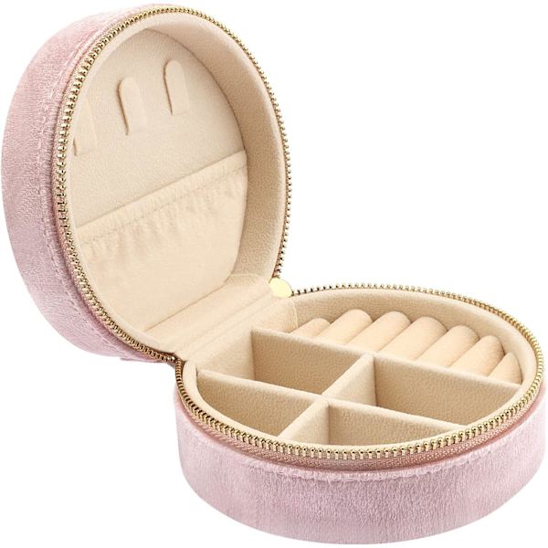 Mini Samettimatka-Korurasia, Matkakorurasia Järjestäjä, Pieni Korujärjestäjä Säilytys Renkaille Korvakoruille Kaulakoruille Rannekkeille Semicircle Pink