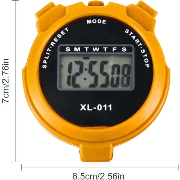 Digital Sportstoppur Timer Stoppur Stor Display Intervallträningstimer Utomhus Split Stoppur Varvtimer (Gul)
