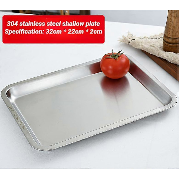 304 rustfritt stålbrett, rektangulær ren flat bunn firkantet plate, kommersiell kjøkken bakefiskplate, fortykket dampet risplate C-style L36 W27 H2flat bottom