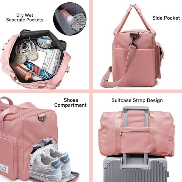 Sports Gym Bag, Treningsbag, Menn og Kvinner, Gym - Reisebag Ryggsekk med Sko- og Våtrom 01-rosa