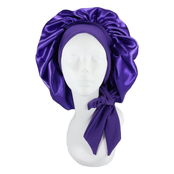 Silk Bonnet Luonnolliset kiharat hiukset Sleep Satin Bonnet dark purple