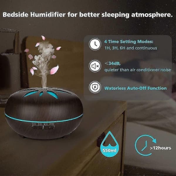 550ML Aroma Diffuser Ultralyd Nebulisator Luftfukter, Romluftfukter Aromaterapioljer Aromalampe m