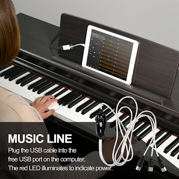 USB IN-OUT MIDI Kabel Konverter PC til Musikk Keyboard Adapter Ledning