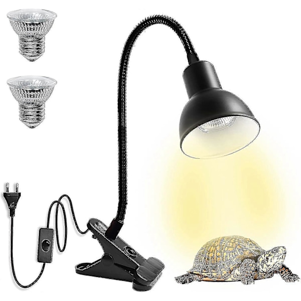 Skilpadde Varmelampe For Reptil Akvarium, Skilpadde Med 2 Uva Uvb Pære Baking Lampe Justerbar 360 Roterende Klips For Skilpadde Slange Akvarium