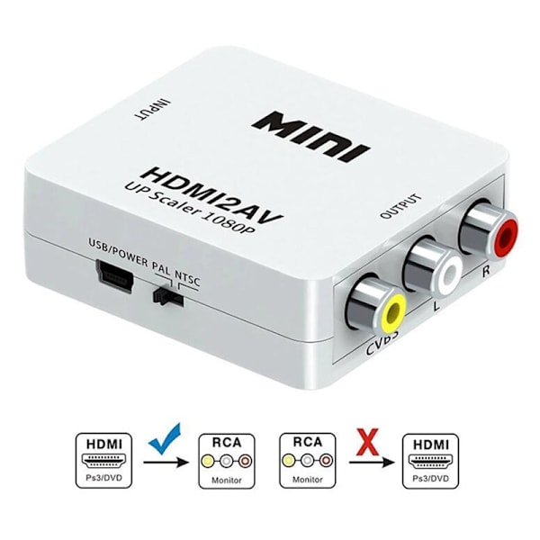 RCA (AV) til HDMI Adapter Hvid sort black