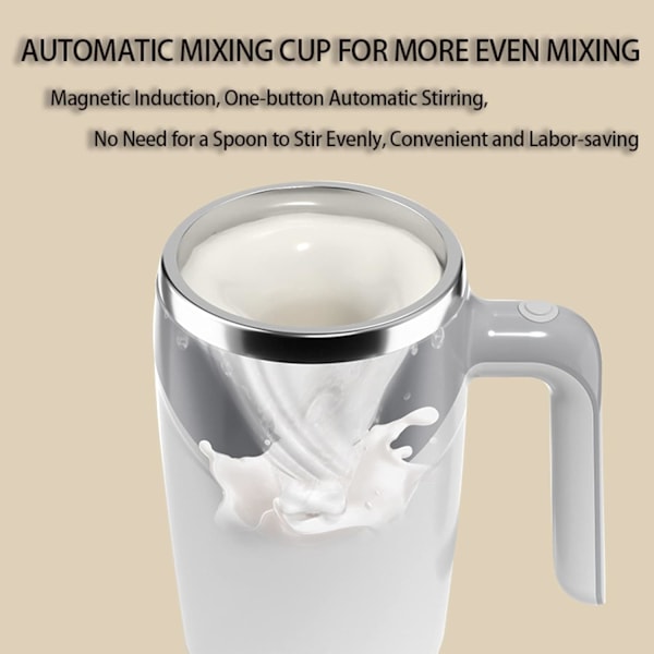 Uppladdningsbar självomrörande mugg, 380 ml automatisk magnetisk omrörningsmugg för kaffe, självblandande kaffemugg, magnetisk omrörningskopp White Rechargeable