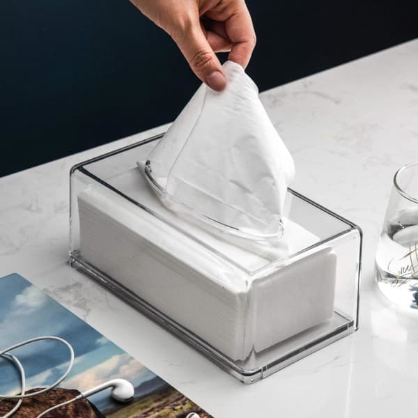 Akryl serviet holder, rektangulær, robust, til servietter, lommetørklæder, transparent