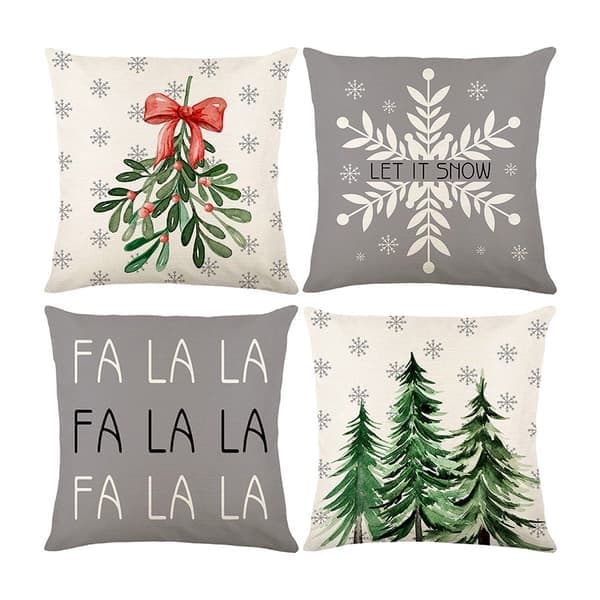 Juleputetrekk 45x45 cm til sofa, seng, juledekorasjon, sett med 4