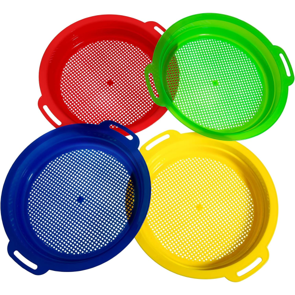 4 PCS Beach Sand Sifter Sifter 9.75 x 8.75 inches Plastic Beach Sand Sifter Tray Toy Gift Set Boys Girls Sand Shell Sifter