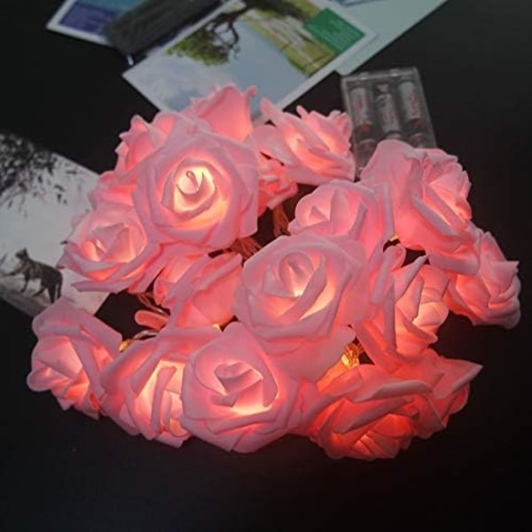 Paristokäyttöiset LED-valot Faux Rose Pink 3m 20LED Ystävänpäivän hääkoristelu Paristokäyttöiset valonauhat