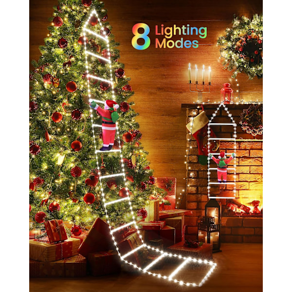 3M Stege Julbelysning med Tomte - LED Utomhus Julbelysning, 8 Ljuslägen Julbelysning för Inomhus Utomhus Juldekoration (Vit) Multicolored
