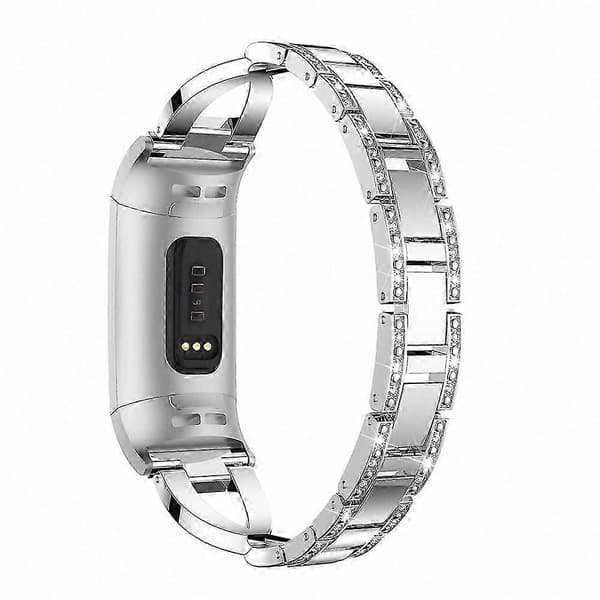 Urrem i aluminiumslegering med rhinsten til Fitbit Charge 4/3 Silver