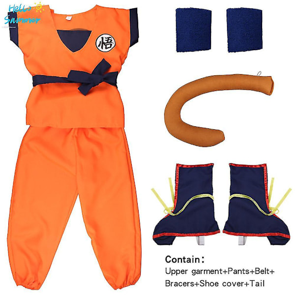 Julekostyme for barn og voksne - Son Goku Cosplay Kostyme Anime Superhelter Jumpsuit Svart Hår Kostyme Kles Opp 8pcs*Wu 110 height100*110cm *Goku