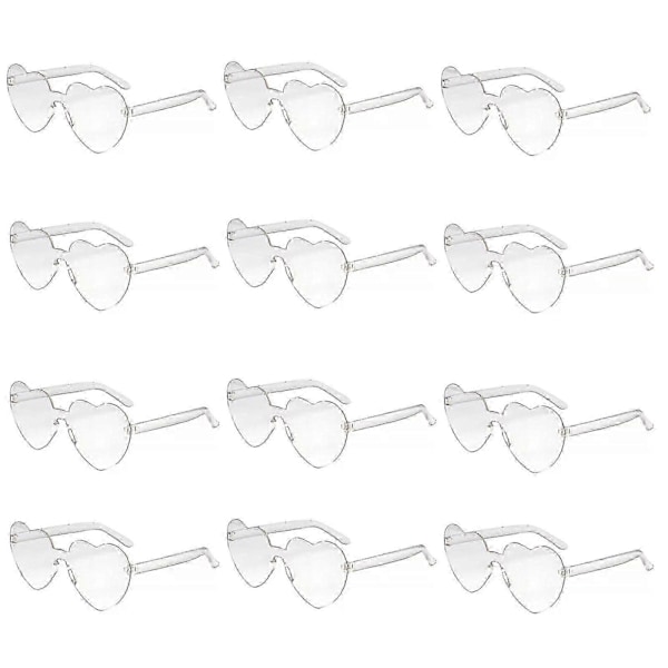 12 stk. Hjerte Solbriller For Kvinner Transparent Hjerteformede Solbriller Bulk Morsomme Solbriller Pakke For Festgaver white