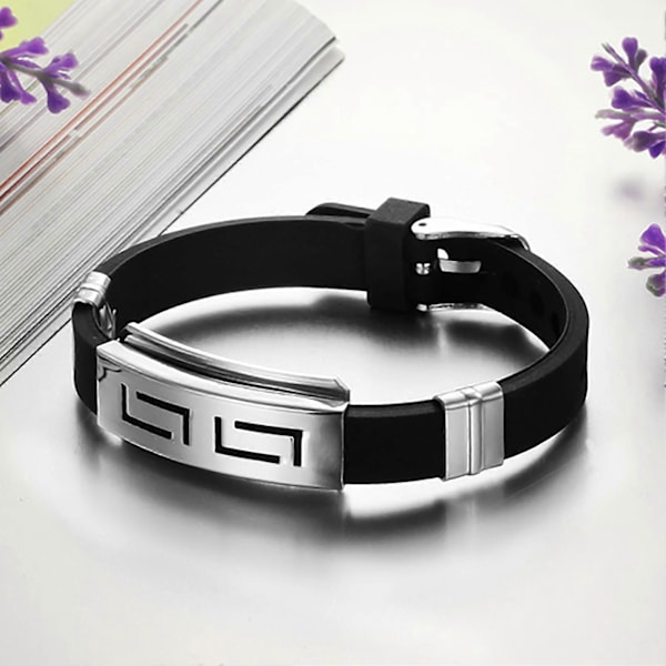 QingHai Herr Mode Punk Gummi Rostfritt Stål Armband Lås Manschett Armring Smycken för Fest