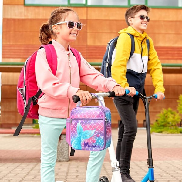 Tyttöjen Lounaskassi, Eristävä Lounaskassi Lapsille, Kannettava Lounaskylmälaukku Kouluun, Pullotelineellä, Vedenkestävä Vuori, Vaaleanpunainen Yksisarvinen Pink Purple