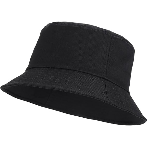 Unisex 100% Cotton Packable Bucket Hat Sun hat for Men Women (Plain black)