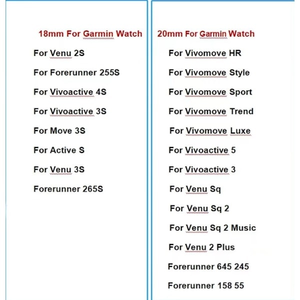 18mm 20mm Ranneke Garmin Venu Sq 2 Plus Vivoactive 4S -älykellolle, Venu 3S 2S Vivoactive 3 5 -vaihtoranneke Pink 18mm Width