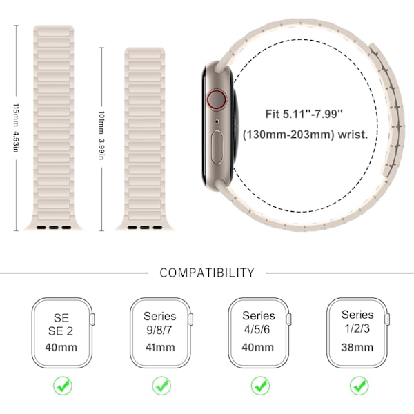 Magnetiska Armbandsband Kompatibla med Apple Watch Armband Mjuk Silikon Ersättningsband Utformat för iWatch Starlight 42/44/45/49mm