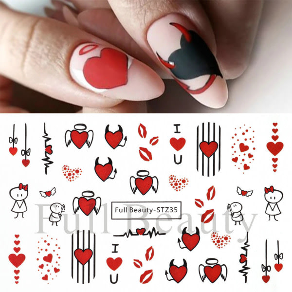 L Nail Stickers Romantisk bjørnekærlighedsbrev med hjerte, kærlighedstræ vandmærke FB-STZ35