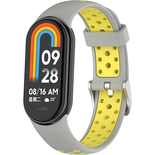 Smartklokke Rem Kompatibel med Xiaomi Mi Band 8, Silikonklokke Rem Håndleddsrem, Utbyttbar Armbånd Håndleddsrem Sløyfe Tilbehør grey yellow