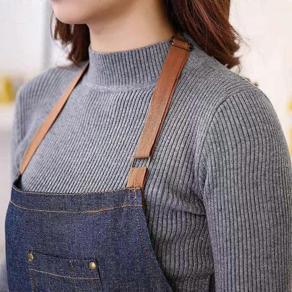 Blått justerbart denimforkle til kjøkkenet, matlagingsforkle med flere lommer, optimalisert og oppgradert denimforkle for menn