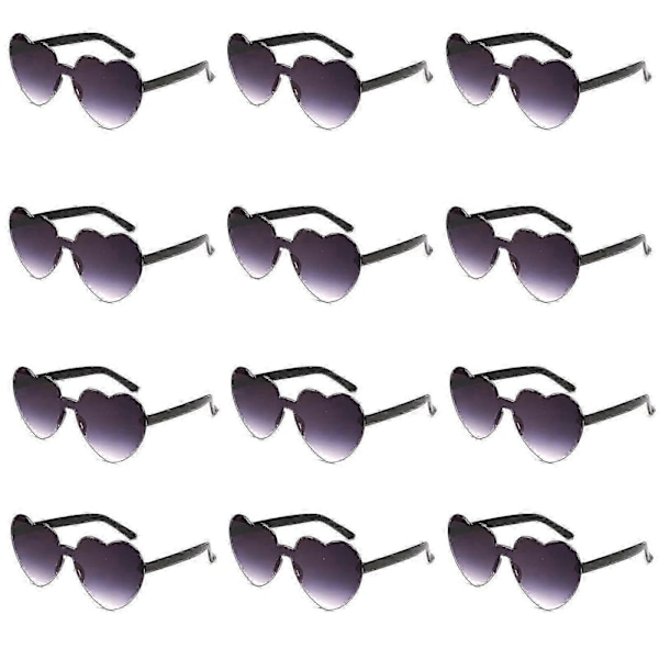 12 stk. Hjerte Solbriller For Kvinner Transparent Hjerteformede Solbriller Bulk Morsomme Solbriller Pakke For Festgaver Light grey