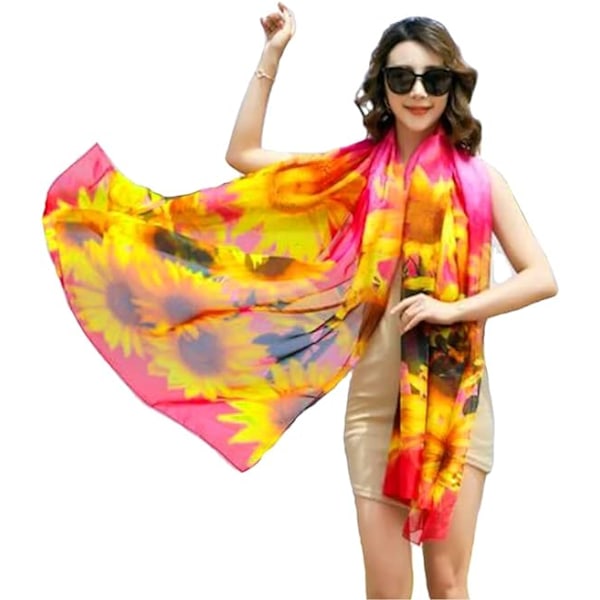 Kvinners Sarong Stranddekke Sommer Strandklær Ferie Chiffon Badedrakt Wrap Skjerf Pink sunflower