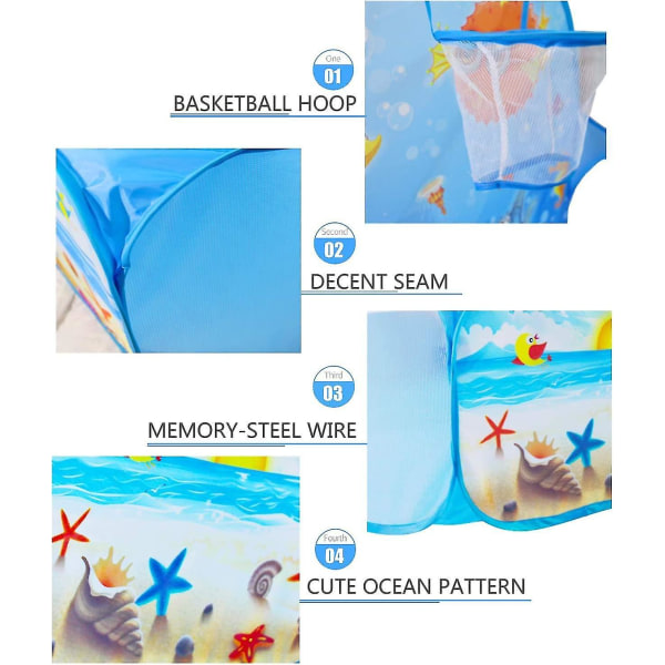 Barneballgrop med basketballbøyle Pop Up Barneleketelt, Sea Pool Baby lekegrind, bærbare leker