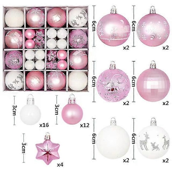 6cm Julekugle Dekoration Juletræskugle Ornament Vedhæng Hængende Dekor Glædelig Jul Dekoration Hjem Nytår 2024 Pink White 3-6cm