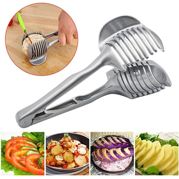 Løg Tomat Citron Skive Cutter, Multifunktionel Håndholdt Rund Frugt Tang Rustfrit Stål Løg Holder Nem Skæring