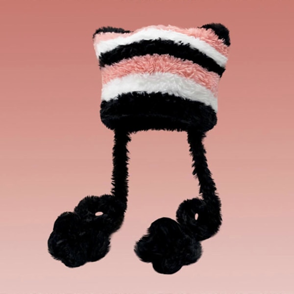 Kissakorva pipo naisille, korvasuoja, tuulenpitävä hiihtopipo, talvihattu sininen ja harmaa Pink and Black Hat Circumference 56cm to 58cm