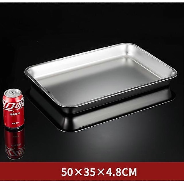 304 bricka i rostfritt stål, rektangulär ren platt botten fyrkantig plåt, kommersiellt kök bakplåt, förtjockad ångad risplåt AB-style L50 W35 H4.8flat bottom