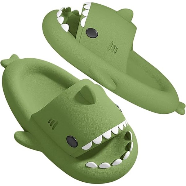 Hajtofflor för pojkar och flickor, Shark Flip Flops för män och kvinnor, Shark Slippers, Bekväma halkfria pool-hajsandaler med tjock sula för sommaren Dark green 42/43