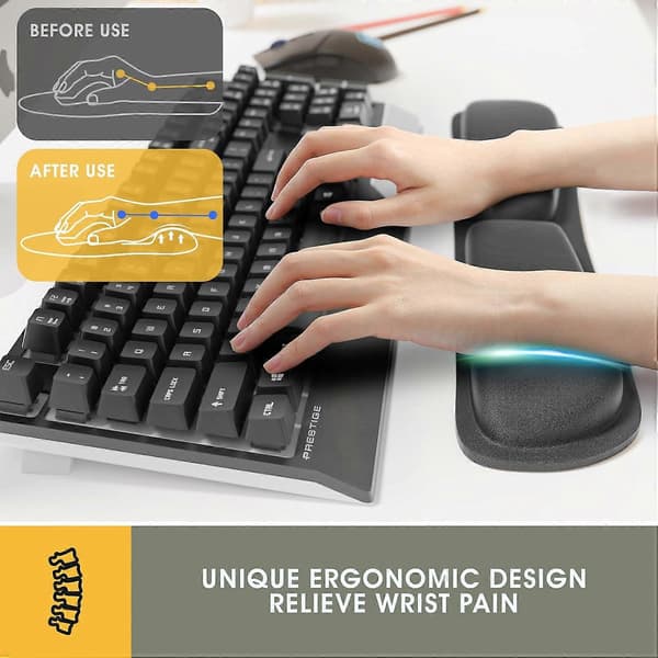Tastatur Håndledsstøtte Musemåtte, Musemåtte Tastatur Håndledsstøtte Sæt, Ergonomisk Håndledspude Støtte med Memory Foam Håndled