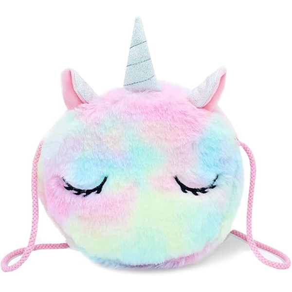 Unicorn Crossbody Veske for Jenter, Liten Plysjveske, Skulderveske for Småjenter, Unicorn Ryggsekk for Jenter