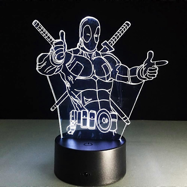 Wekity 3D-lampa Deadpool med fjärrkontroll - Den perfekta presenten till pojkar - Akryl bordslampa nattlampa möbel dekorativ färgglad 7 färger som byter hushåll hemtillbehör