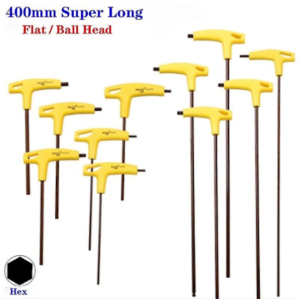 Ekstra Lang Arm T-håndtak Sekskantnøkkel 400mm Flat/kulehode Sekskant Skrutrekker Dobbel-ende Allen H2 short