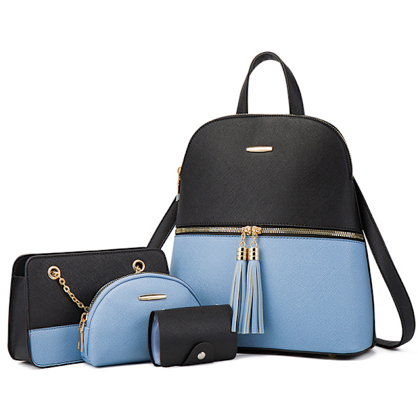 Mode Dam Ryggsäck Läder Ryggsäck med Axelrem Crossbody Väska Läder Korthållare Plånbok Set Gåva för Kvinnor A