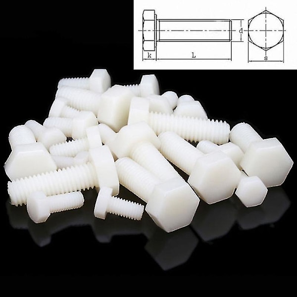 Jinzhaolai Vit Nylon Sexkantskruv Metrisk Gängad Sexkantsskruv Plastisolerad Bult M3 M4 M M8x12mm  25PCS