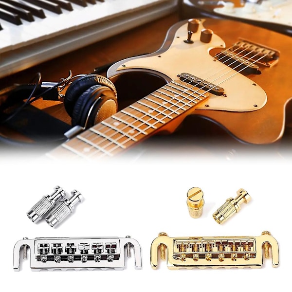 Elektrisk Guitar Roller Bridge Saddle Tailpiece Combo Krom Reservedele Gold