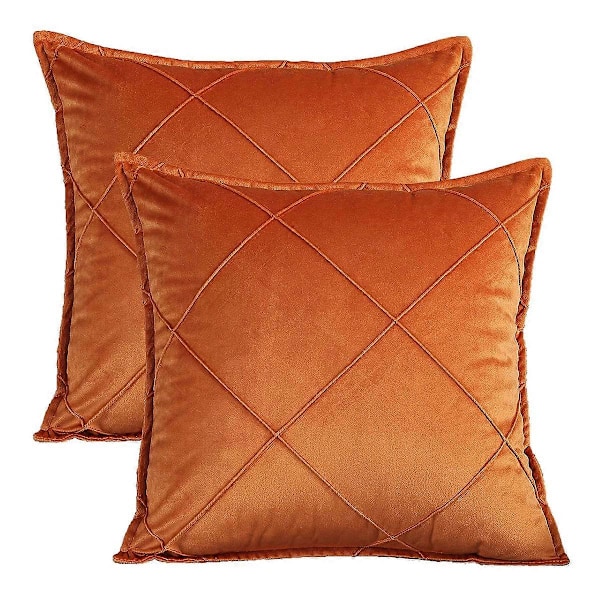 2-pack Sammetskuddfodral, 45x45 cm Fyrkantiga Kuddfodral, Orange Rutigt