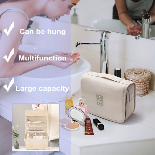 Rejsetoilettaske, Makeup Taske, Toilettaske til Kvinder, Rejsetilbehør, Rejsetoilettaske til Kvinder, Toilettaske med Hængekrog til Mænd