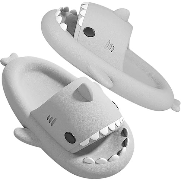 Hajtofflor för pojkar och flickor, Shark Flip Flops för män och kvinnor, Shark Slippers, Bekväma halkfria pool-hajsandaler med tjock sula för sommaren Gray 40/41