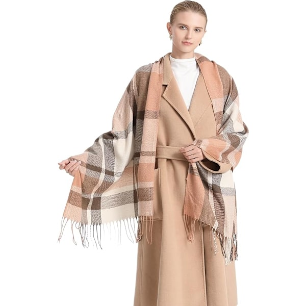 Dam Scarves Vinter Lång Mjuk Varm Tartan Rutiga Wraps Ull Spinnande Tassel Sjal Stole Scarf Ladies Apricot